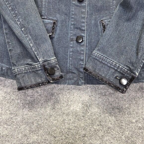 Jones New York Jacket Womens Small Blue Denim Beaded Button Up Pockets Signature - Picture 4 of 13